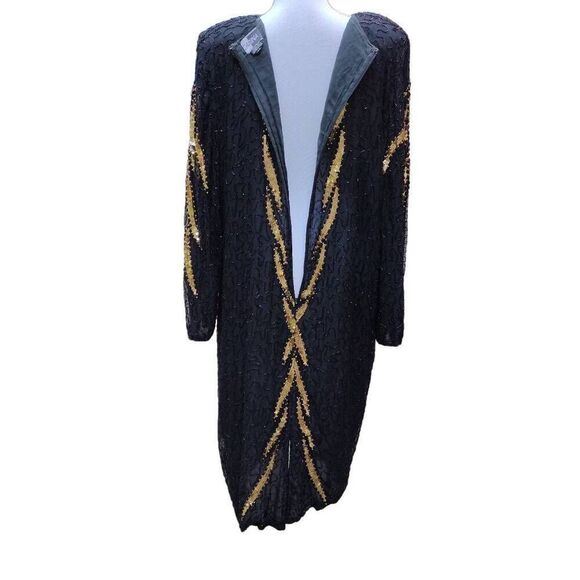 Carina Pure Silk Black Gold Sequined Dress 3X - Picture 5 of 13